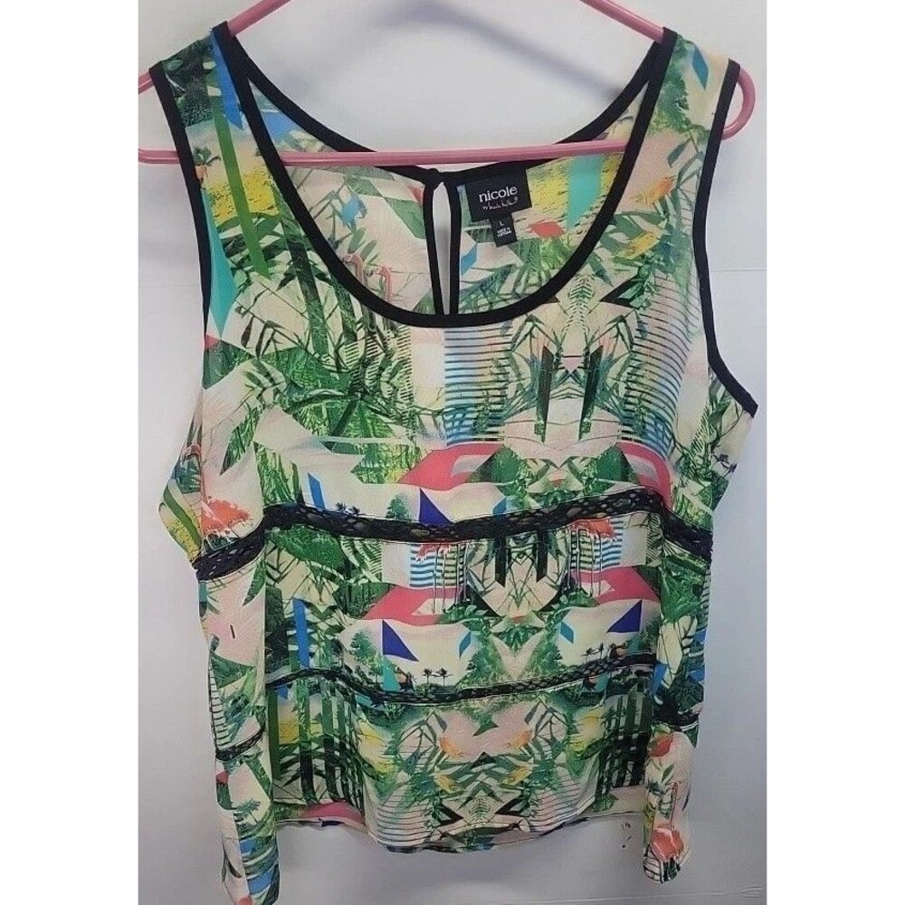 NICOLE MILLER‎ Beach Paradise SUMMER Tank Top Blouse Sz L